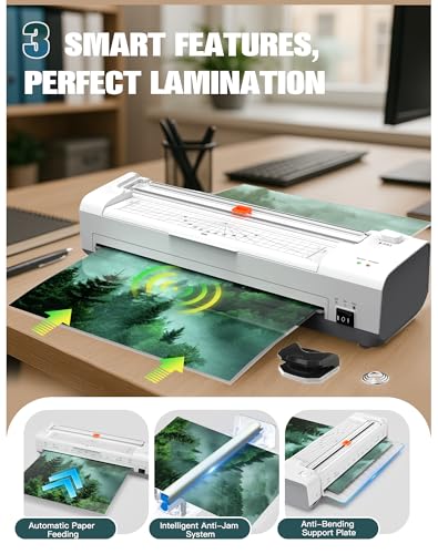 Laminator Machine 13 Inch Lamination Machine with Auto Paper Feed, Never Jam A3 Thermal Lamination, 20 Laminating Sheets 10-in-1 Laminator with Cutter, Trimmer & Corner Rounder for Office School Home - color: White-392