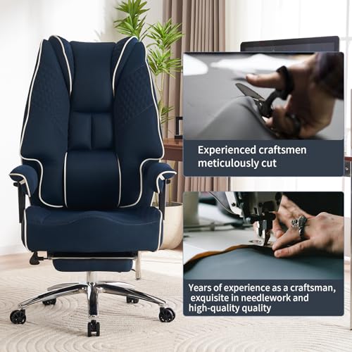 EXCEBET Big and Tall Office Chair 400lbs Wide Seat, Leather High Back Executive Office Chair with Foot Rest, Ergonomic Chairs Lumbar Support for Lower Back Pain Relief (Mesh Dark Blue) - color: Mesh Dark Blue