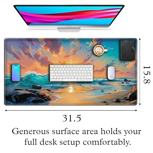 L&B Mercantile American Flag XXL Deskpad, Desk Mat for Computer Keyboard and Mouse – Patriotic USA Gaming Mousepad, Extra Long XL Mouse Pad for Laptop Office Desk. (Beach Sunset) - color: Beach Sunset