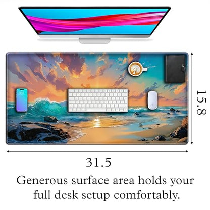 L&B Mercantile American Flag XXL Deskpad, Desk Mat for Computer Keyboard and Mouse – Patriotic USA Gaming Mousepad, Extra Long XL Mouse Pad for Laptop Office Desk. (Beach Sunset) - color: Beach Sunset