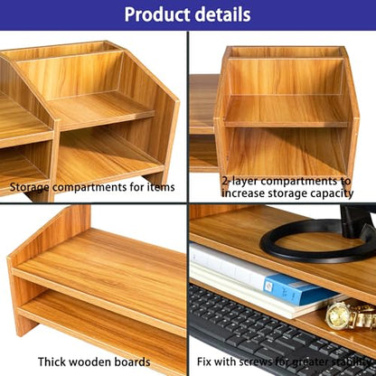 Catekro Monitor Stand Riser, 2 Tiers Wood Monitor Riser Stand Brown