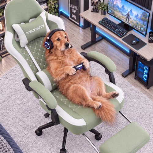 Desk Computer Gaming Chair - High Back Ergonomic Office Chair with Footrest and Lumbar Support, Swivel Comfy Home Gamer Video Game Chairs with Pocket Spring Cushion for Adults (Green Fabric) - color: Classic Green Fabric