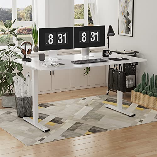 YESHOMY Height Adjustable Electric Standing Desk, 55 inch Computer Table, Home Office Workstation, White Leg/White Top - color: White Leg/White Top, size: 55in