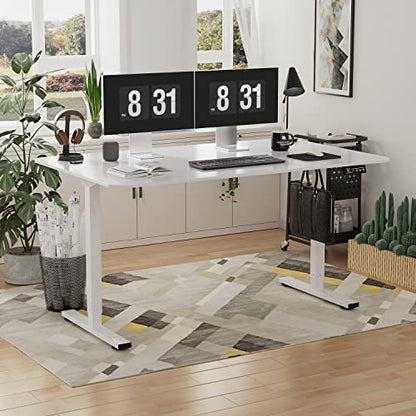 YESHOMY Height Adjustable Electric Standing Desk, 55 inch Computer Table, Home Office Workstation, White Leg/White Top - color: White Leg/White Top, size: 55in