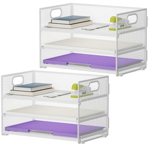 Marbrasse 3 Tier Paper Organizer Letter Tray, Mesh File Organizer with Handle, Paper Sorter Desk Organizer for Home Office Supplies - 2p White - color: White - 2p