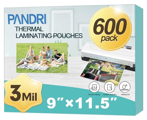 PANDRI 600 Pack Clear Thermal Laminating Sheets, 9 x 11.5-Inch, 3 Mil - size: 600 Pack