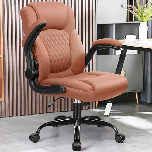 Leather Office Chair, PU Home Computer Desk Chairs with Ergonomic Back Support, 360°Swivel Free，Small Gaming Chair with Wheels and Adjustable Armrests, for Short People Use - color: Brown, size: 3 Pack