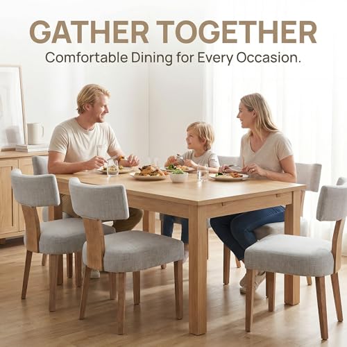 HNY Mid Century Modern Dining Chairs, Farmhouse Linen Fabric Upholstered Accent Chair Curved Backrest Kitchen Chairs Set of 2, with Hardwood Frame, Grey - color: Light Grey Curved