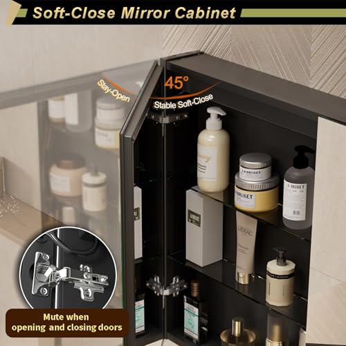 20 * 28 Right Hinge LED Bathroom Mirror Cabinet, Aluminum Medicine Cabinet | Light Adjustable, Sockets & USBs inside, Anti-Fog, Easy to Install - color: 20*28 Right Hinge