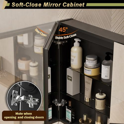 20 * 28 Right Hinge LED Bathroom Mirror Cabinet, Aluminum Medicine Cabinet | Light Adjustable, Sockets & USBs inside, Anti-Fog, Easy to Install - color: 20*28 Right Hinge