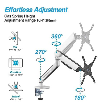 AVLT Single 27”-45” RGB Gaming Monitor Arm Desk Mount - White | 20 Lighting Modes Touch Button Control Fits Flat/Curved/Ultrawide Screens Height Swivel Tilt Rotation Adjustable Stand - color: White - Single