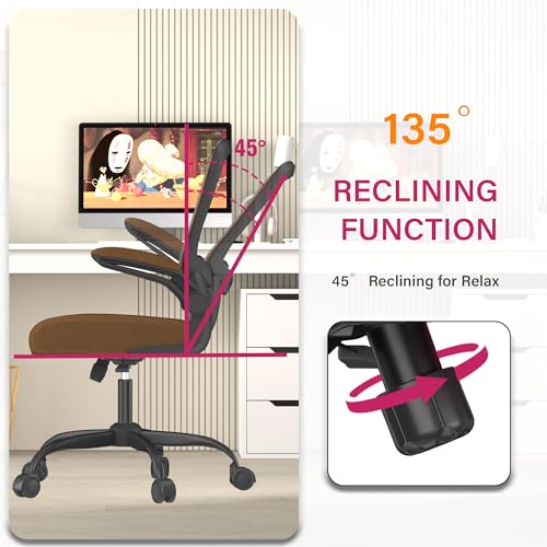 Mimoglad Office Chair, Ergonomic Desk Chair with Adjustable Lumbar Support, High Back Mesh Computer Chair with Flip-up Armrests-Task Chairs, Executive Chair for Home Office - color: Brown, Caramel