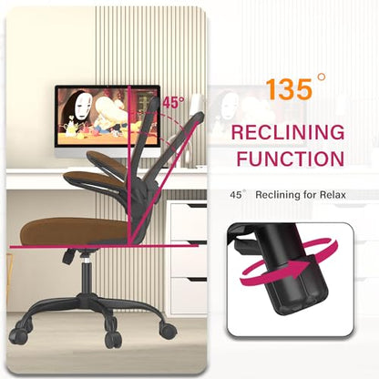 Mimoglad Office Chair, Ergonomic Desk Chair with Adjustable Lumbar Support, High Back Mesh Computer Chair with Flip-up Armrests-Task Chairs, Executive Chair for Home Office - color: Brown, Caramel