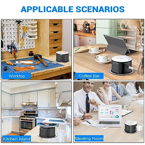 XBA Pop Up Outlet for Countertop with 20W USB C, Recessed Power Strip 4-3/4'' Hidden Outlet with 15W Wireless Charger Electrical Power Socket with 4 AC Plug and 1 USB-A Port for Kitchen(Black) - color: Black