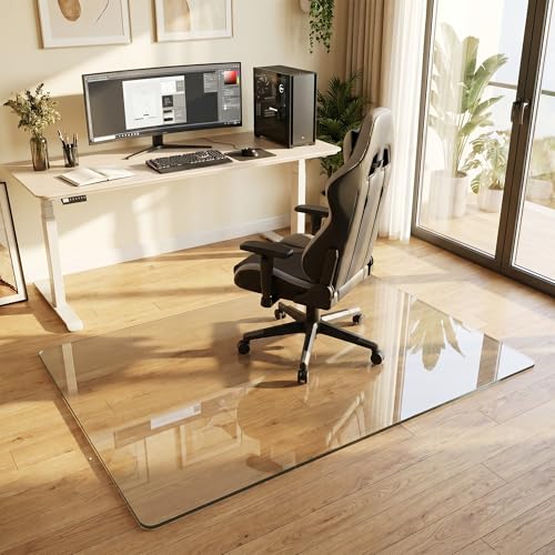 40"x60" Tempered Glass Chair Mat for Hardwood Floor & Carpet | 0.2" Thick Heavy-Duty Tempered Glass With 4 Non-Slip Pads, Smooth Rolling Surface Protects Floors From Scratches And Cracks - size: 40" x 60"