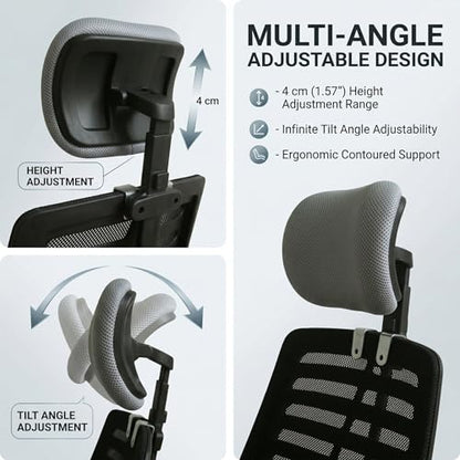Office Chair with headrest, Office Chair Headrest Attachment, Ergonomic Mesh No-Drill Easy Install Adjustable Height & Angle, M - color: M