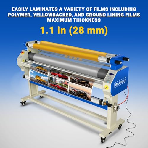 65" Full-Auto Cold & Heat Assisted Laminator Machine with 4 Trimmers, Max Speed 40ft/min, 63" Max Width, 1.1" Max Thickness, Infrared Heating, (Requires Air Compressor, Not Included),1700-B1