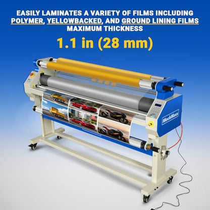 65" Full-Auto Cold & Heat Assisted Laminator Machine with 4 Trimmers, Max Speed 40ft/min, 63" Max Width, 1.1" Max Thickness, Infrared Heating, (Requires Air Compressor, Not Included),1700-B1