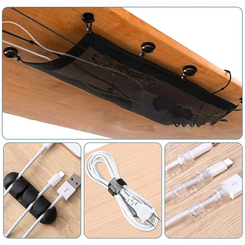 Cable Management Net Under Desk, Privacy Mesh Cable Manager, Workstation Wire Organizer, Flexible Under Desk Cord Management for Home, Office, 27×10 Inches, Black