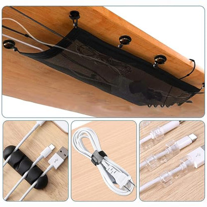 Cable Management Net Under Desk, Privacy Mesh Cable Manager, Workstation Wire Organizer, Flexible Under Desk Cord Management for Home, Office, 27×10 Inches, Black