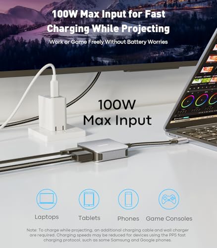 UANTIN USB C to HDMI 2.1 Adapter with 100W USBC Charging Port, Supports [8K, 4K@120Hz/60Hz HDR], 48Gbps Thunderbolt to HDMI Adapter Compatible for Laptop, iPhone 15/16, Switch 1/2, Steam Deck - size: 5.9inch