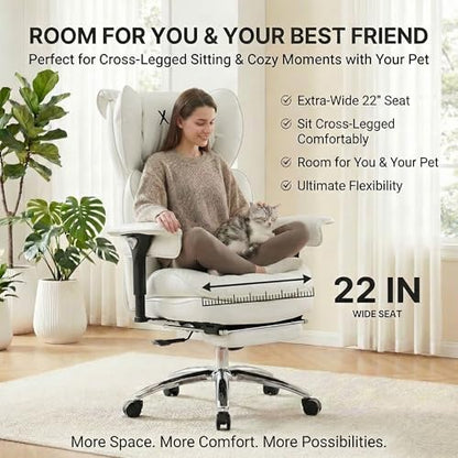 Big & Tall Office Chair, 400lbs Executive Chair with Footrest, White - color: White