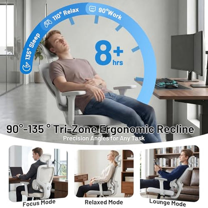 Ergonomic Office Desk Chair, High Back Breathable Mesh Computer Chair, 3D Lumbar Support, 2D Headrest & 3D Armrests, 300lbs Heavy Duty Task Chair for Home Office Work Gaming, Gray - color: Grey