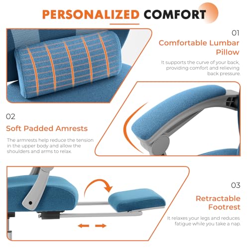 Sweetcrispy Ergonomic Office Desk Chair, Swivel Computer Chair | High-Back Mesh, 360° Rolling Work, Comfy Arms, Home Office Bedroom Study Student, Blue - color: Blue