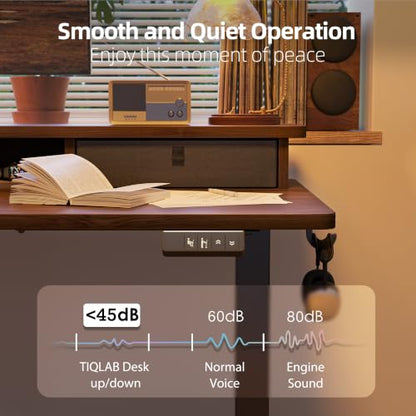 TIQLAB 48 * 24 inch Standing Desk with Two Drawers&Top Shelf, Black Walnut | Smooth Height Adjustment, 2 Memory Presets, One-Touch Control, Stable Steel Frame, 176 lbs Capacity, Easy Assembly - color: Black Walnut, size: 47*24 inch without keyboard tray