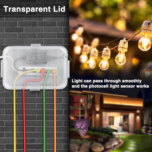 Flemoon Large Outdoor Electrical Box, Waterproof Extension Cord Cover | 6 Cable Entry Ports, IP54 Weatherproof Connection Box with Clear Lid for Photocell Light Sensor Timer, Outlet, Socket, Gray - color: Transparent and Gray, size: Large