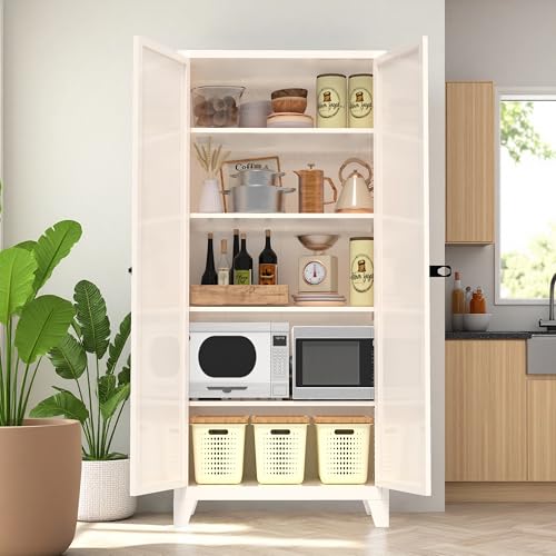 71'' Tall Metal Garage Storage Cabinet with Doors (Beige) | Cabinets Adjustable Shelves,Heavy Duty Steel Pantry File Cabinet for Home Office, Kitchen ,School, Utility - color: 71''beige