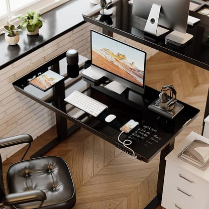 BANTI Electric Standing Desk with Drawers, 55 inch Whole-Piece Glass Desktop, Height Adjustable Stand up Sit Stand Home Office Ergonomic Workstation, Black Tabletop - color: Black, size: 55 Inch