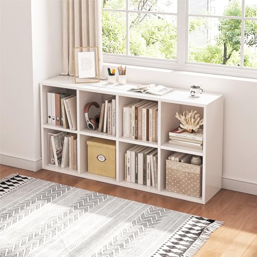 NELYE 8 Cube Organizer Bookcase White Open Shelf | Suitable for 11-inch Fabric Storage Bins, Simple Compartments Bookshelf, Holds 20 Lbs per Cube - color: White, size: 8-Cube