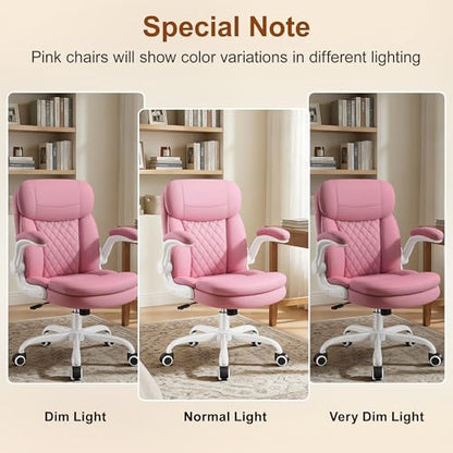 Office Desk Chair, Pink Ergonomic Computer Chair with Dual-Layer Support - color: Pink