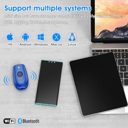 Symcode Bluetooth Barcode Scanner Mini 1D Small Portable Barcode Reader Scanner 3-in-1 Bluetooth & 2.4G Wireless & USB Wired Barcode Scanner with Android,iOS,Computers,Windows - color: 1D Laser Blue