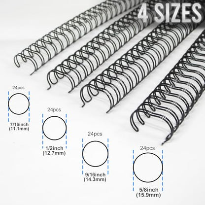 Rayson Wire Binding Spines, 3:1 32-Loop Black, Mixed Sizes, 96 Pack - size: Multi-Size (7/16", 1/2", 9/16", 5/8")