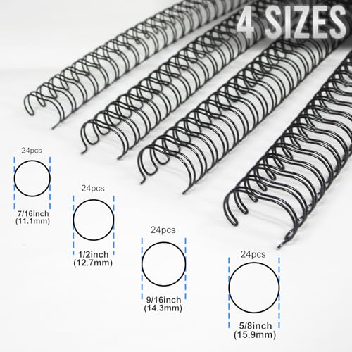 Rayson Wire Binding Spines, 3:1 32-Loop Black, Mixed Sizes, 96 Pack - size: Multi-Size (7/16", 1/2", 9/16", 5/8")