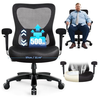 Big and Tall Office Desk Chair 500lbs,Ergonomic Heavy Duty Mesh Desk Chair | Executive Swivel Task Computer Chairs with Adjustable Lumbar Support and Armrests for Home Office (Black)