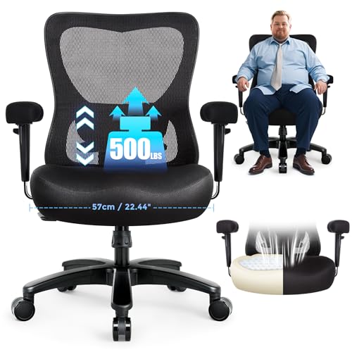 Big and Tall Office Desk Chair 500lbs,Ergonomic Heavy Duty Mesh Desk Chair | Executive Swivel Task Computer Chairs with Adjustable Lumbar Support and Armrests for Home Office (Black)