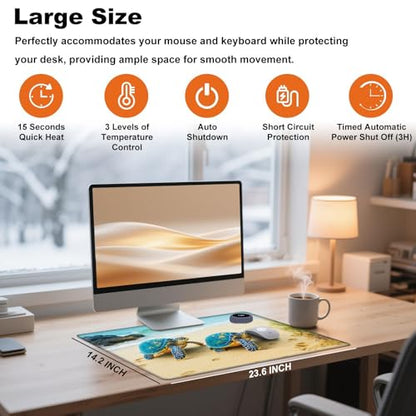 Heated Desk Pad 23.6" x 14.2" 3 Large Heated Mouse Pad with Heat Levels (40°C/45°C/50°C) & 3H Auto Shut-Off Desk Mat Fast Heating PU Leather Warmer Mousepad for Home Office - Cute Turtle - color: Cute Turtle, size: 23.6 x 14.2 inch