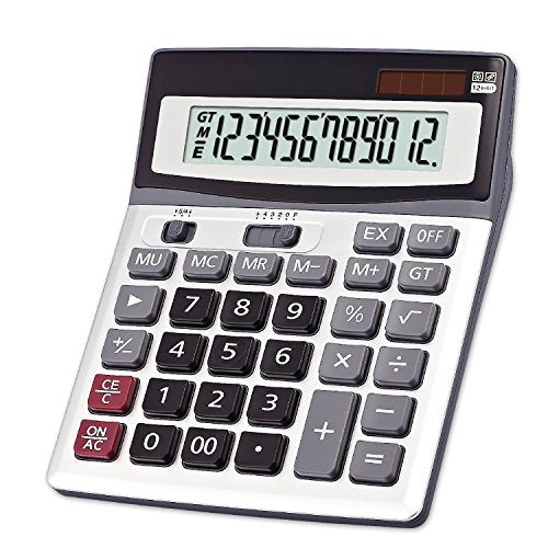 OFFIDIX 12 Digit Large Key Dual Power Electronic LCD Display Calculator - color: Black