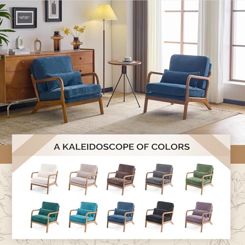 VINGLI Chenille Mid-Century Modern Accent Chair Set of 2, Cute Reading Arm Chair with Cushion & Lumbar Pillow & Solid Wood Frame for Lounge, Living Room, Reading Room, Bedroom, Blue - color: Blue