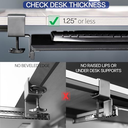 VIVO Large Under Desk Keyboard Tray with RGB LED Light Mouse Pad, C-clamp Mount, 27 (33 Including Clamps) x 11 inch Slide-Out Platform Computer Drawer for Typing, Black, MOUNT-KB05P