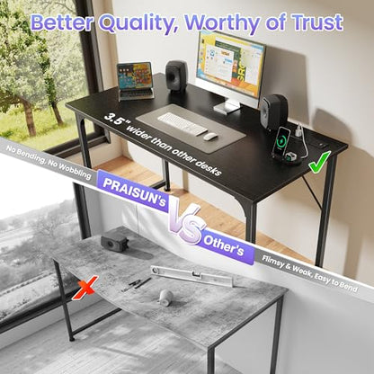 PRAISUN 40 X 20 Inch Computer Desk, Power Outlets, USB-C, Black - color: Black, size: 40inch
