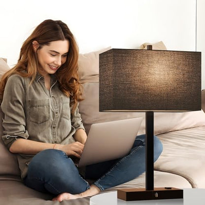 21" Touch Bedside lamps with 2 USB & AC Outlets, 3-Way Dimmable Bedside Table Lamps Set of 2 for Bedroom Living Room Office Reading, Black Shade Lamps for Night Stands, 2700K LED Bulbs Included - color: Black Linen & Matte Black