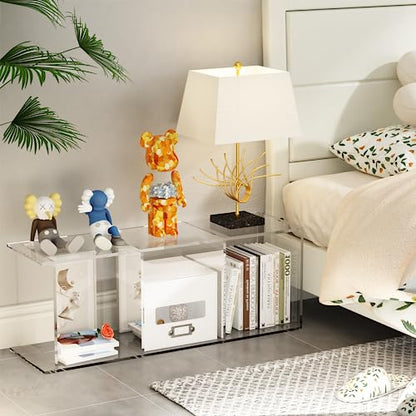 Acrylic Bookcase, 3 Tier Clear Floor Standing Bookshelf, 31.5 inch Tall Display Cube Storage Shelf Home Decor Furniture for Home, Office, Living Room, Bedroom