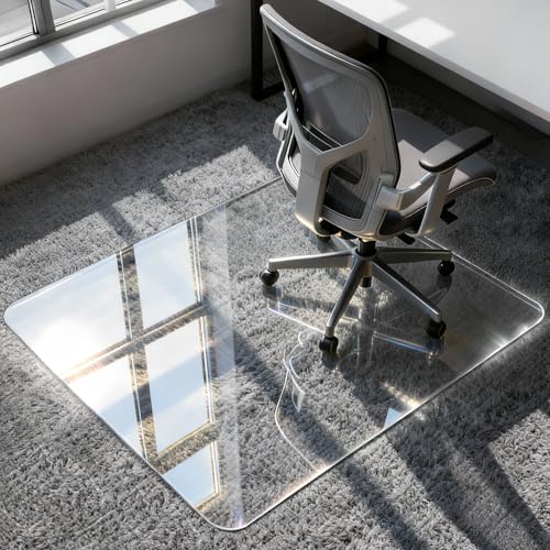 Azadx Tempered Glass Chair Mat for Carpet 36" x 48" Heavy Duty Chair Mat | 1/5" Thick for Carpeted Floor/Hard Floor Easy Glide Carpet Protector with Round Corner and Polished Edge, Scratch-Resistant - size: 36"x 48"x 1/5"Thick