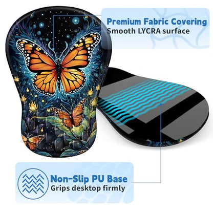 YIWEI Ergonomic Mouse Pad with Wrist Rest for Carpal Tunnel Pain Relief - color: Butterfly