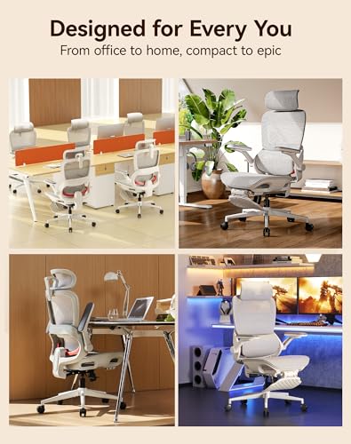 SIHOO B100 Pro Ergonomic Office Chair with Adaptive Lumbar Support, Computer Chair with Dual-Back, Desk Chair with 360° Rotatable & Flip-Up Armrests, 3D Wide Headrest, 2 Packs, Light Grey - color: Light White, size: Pack of 2