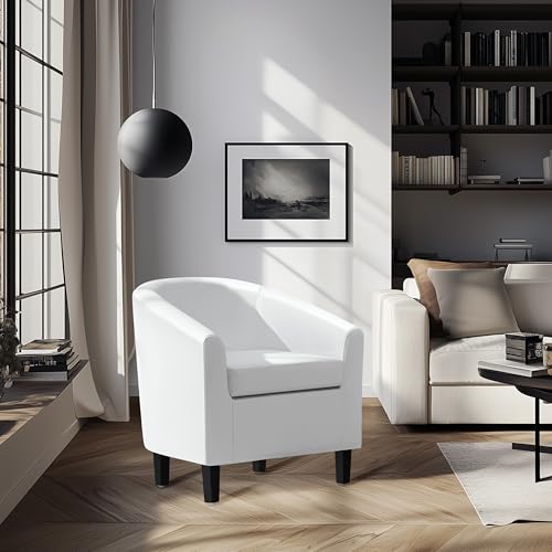 Topeakmart Faux Leather Accent Chair, 300 lb Cap, White | PU Leather Barrel Chairs, U-shaped Backrest, Foam Seat, 18" Seat Height, Solid Wood Legs - color: White, size: Set of 1